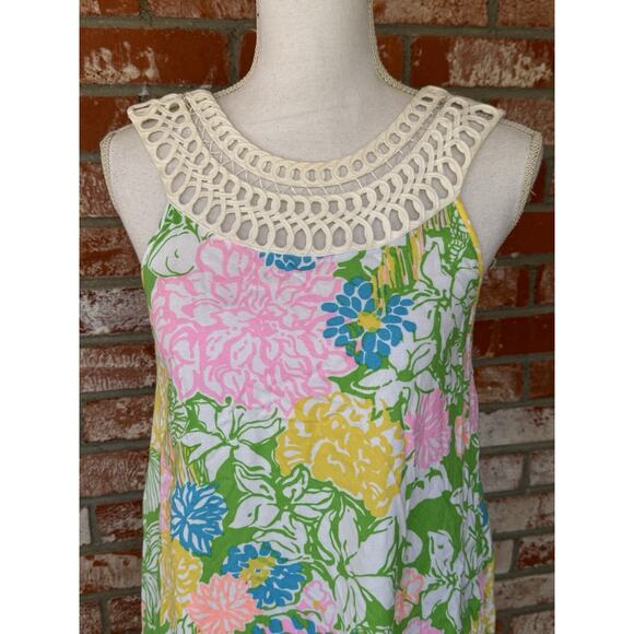Lilly Pulitzer Women's XS Rayon Pastel Floral Flamingo Sleeveless Shift Dress - Picture 2 of 8